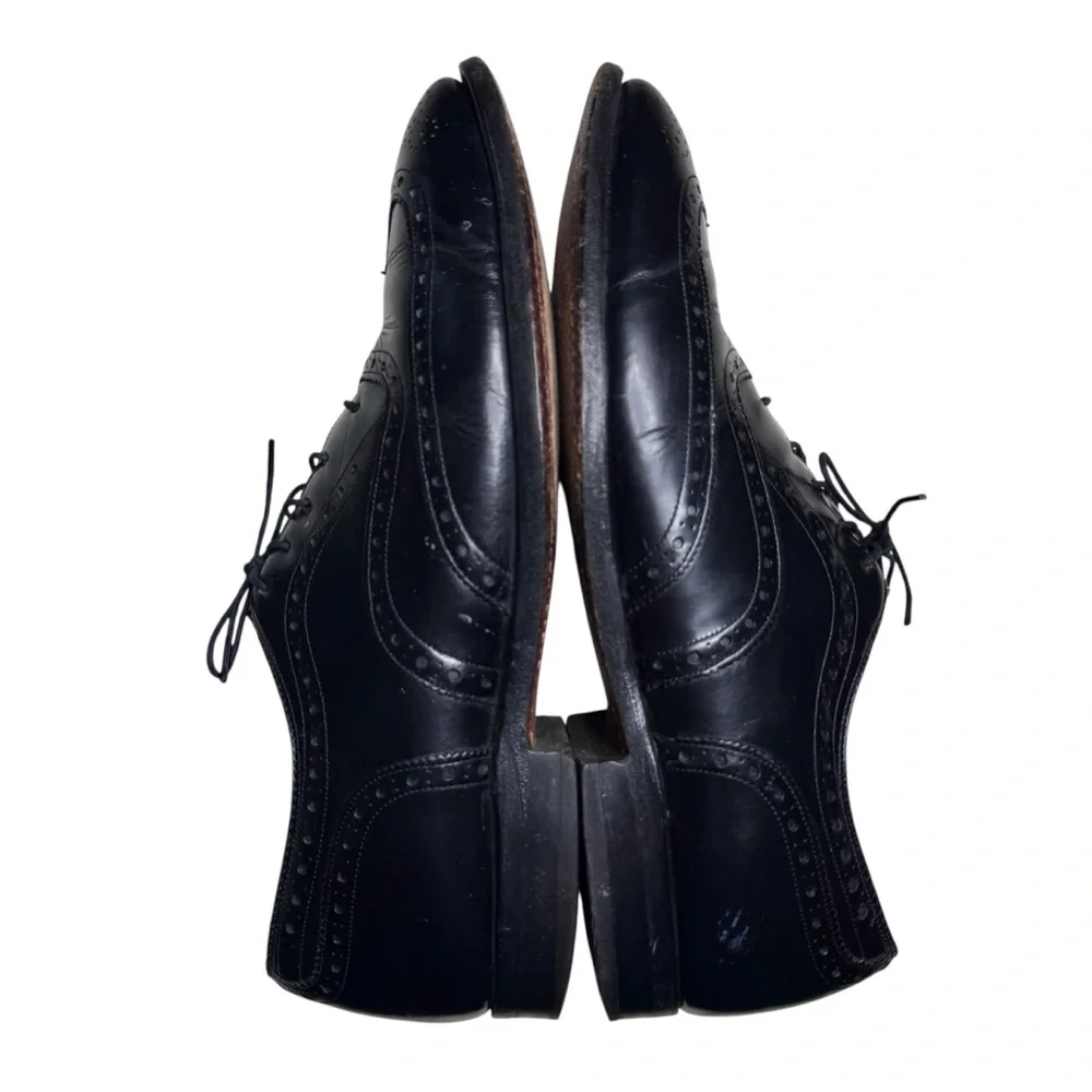 Johnston & Murphy Mens Black Crown Aristocraft Wingtip Oxford Leather Shoes Sz 9
